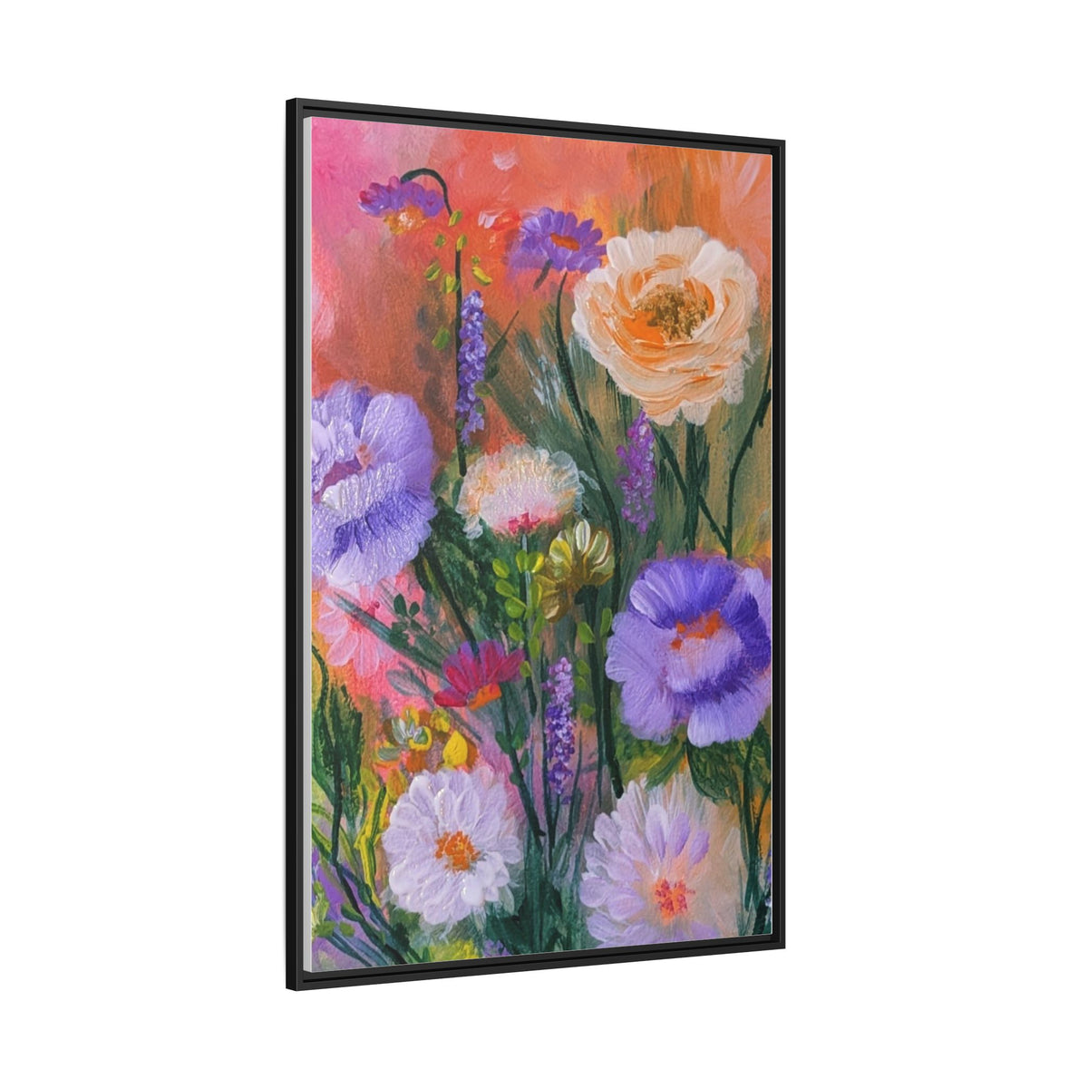 Framed Floral Canvas Print — Colorful Wildflower Bouquet Art