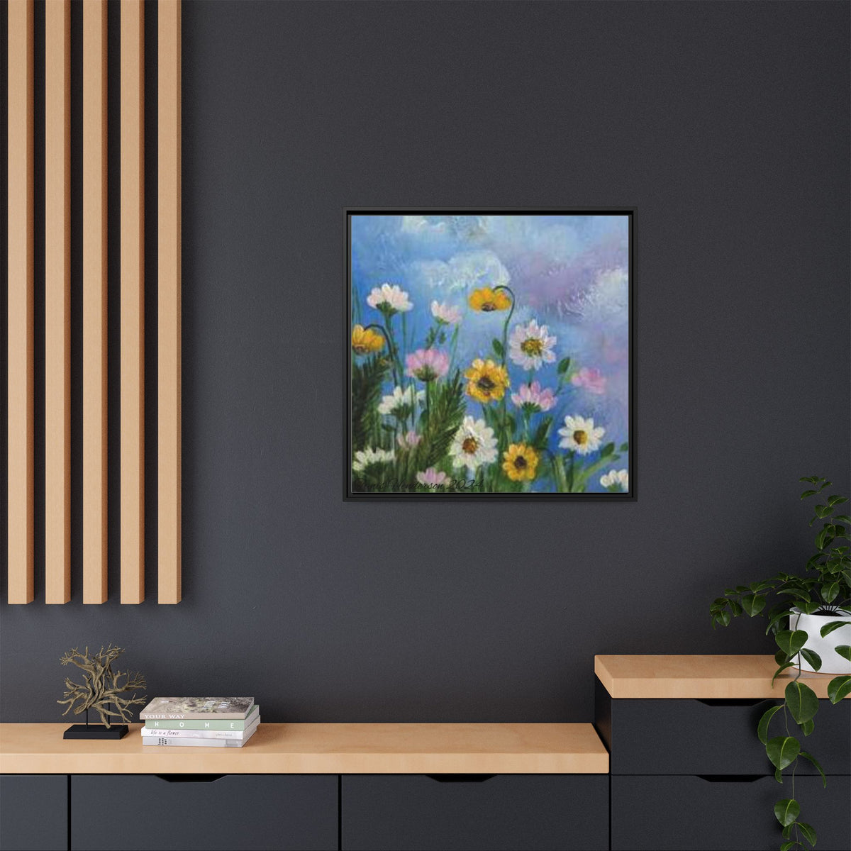 Framed Floral Meadow Canvas Print — Daisies & Wildflowers Art