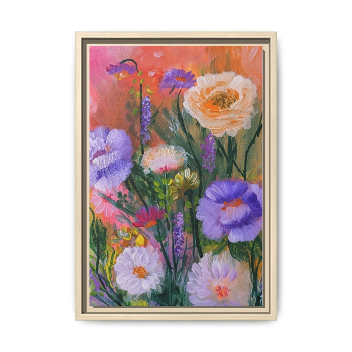 Framed Floral Canvas Print — Colorful Wildflower Bouquet Art