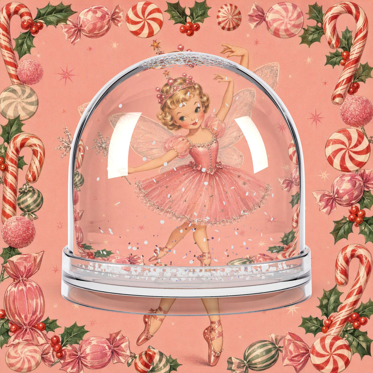 Ballerina Snow Globe — Vintage Pink Fairy Dance Holiday Décor