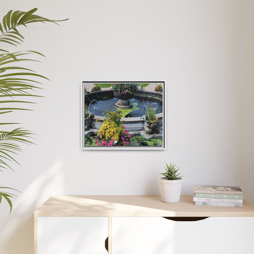 Framed Matte Canvas Fountain Garden Print