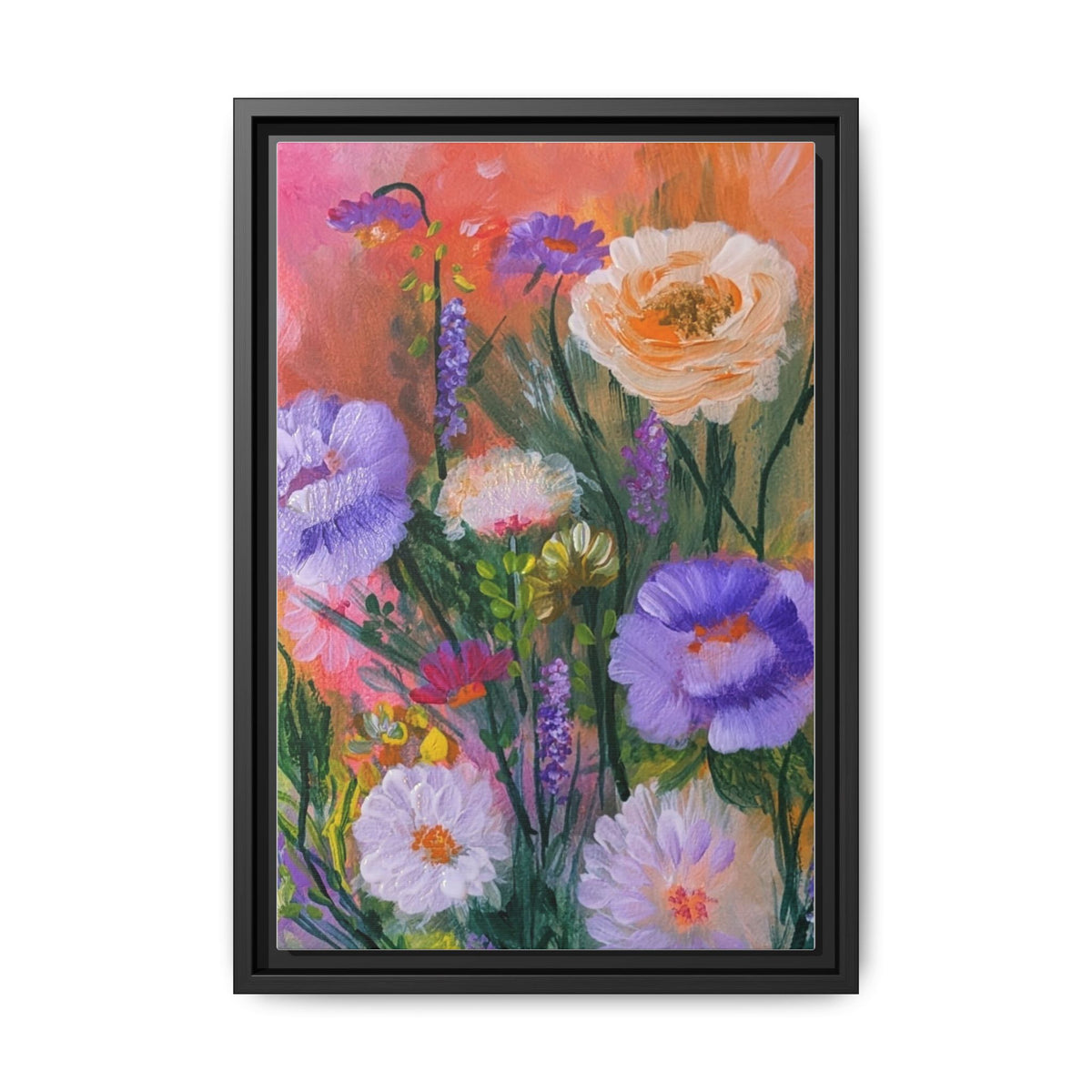 Framed Floral Canvas Print — Colorful Wildflower Bouquet Art