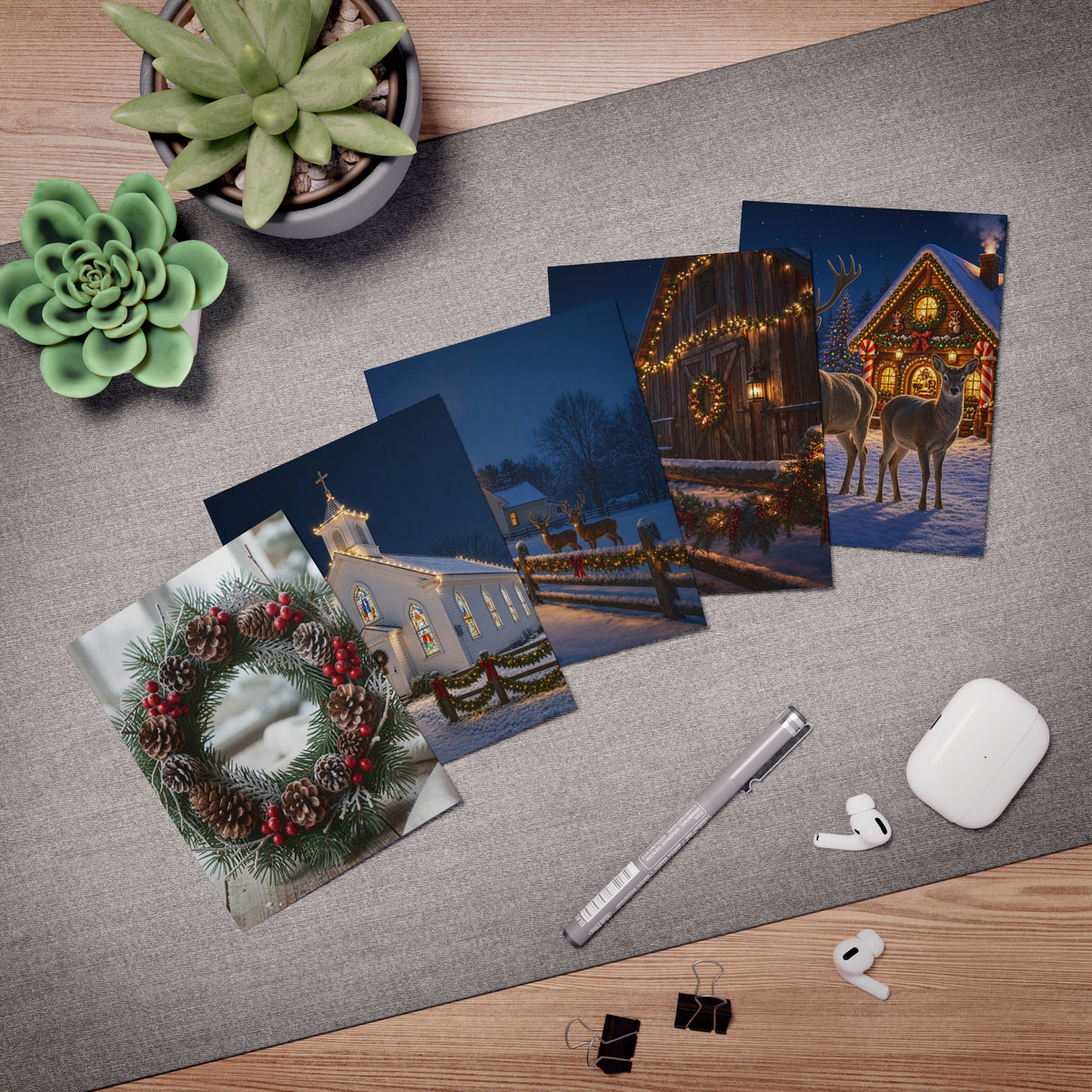 Christmas Winter Scenery Greeting Cards – 5-Pack Holiday Note Cards