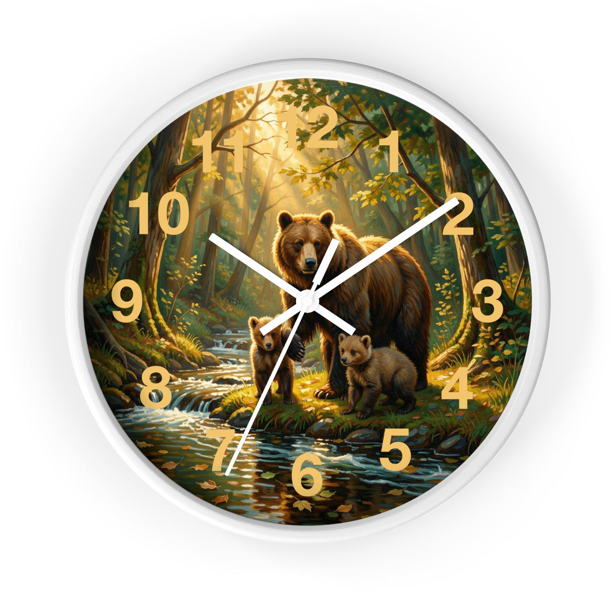 Bear Family Forest Wall Clock – Woodland Mom & Cubs Nature Decor