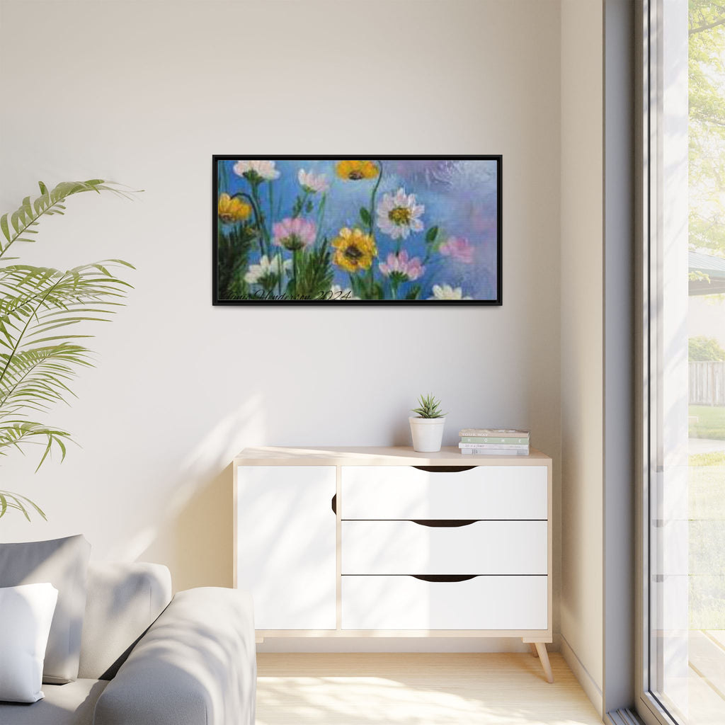 Framed Floral Meadow Canvas Print — Daisies & Wildflowers Art