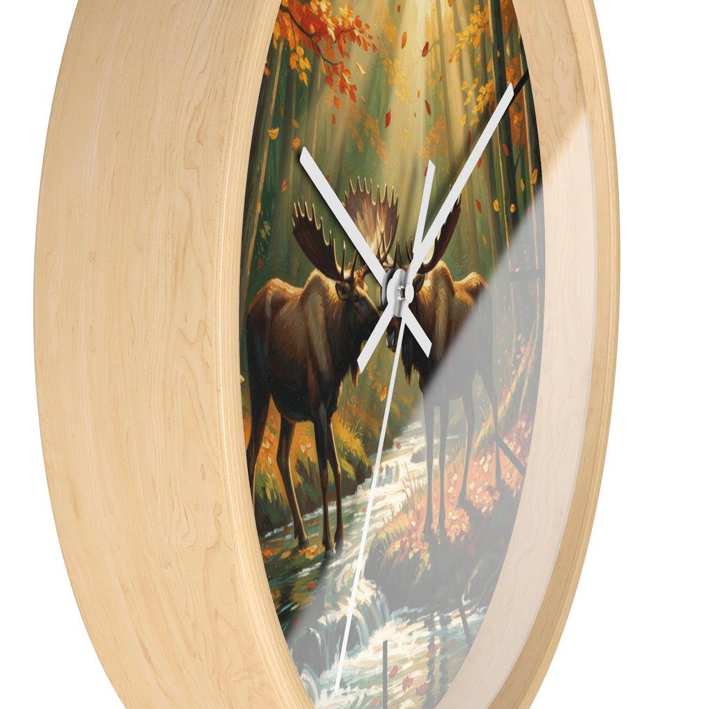 Moose in Autumn Wall Clock — Rustic Woodland Nature Clock