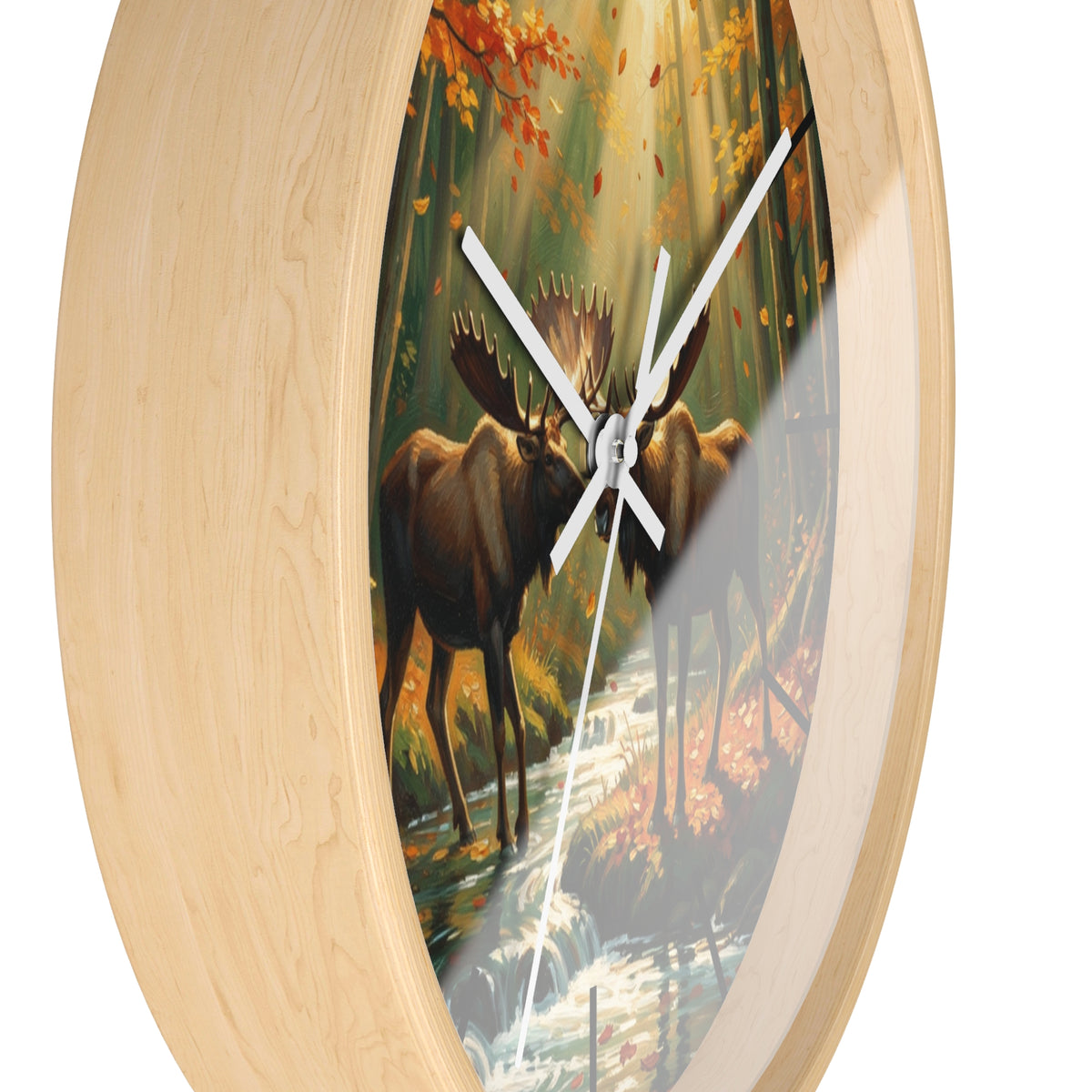 Moose in Autumn Wall Clock — Rustic Woodland Nature Clock