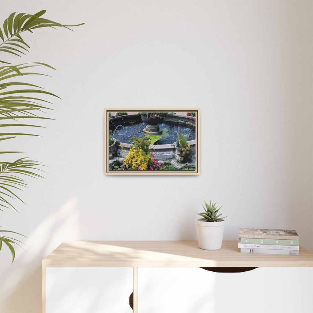 Framed Matte Canvas Fountain Garden Print