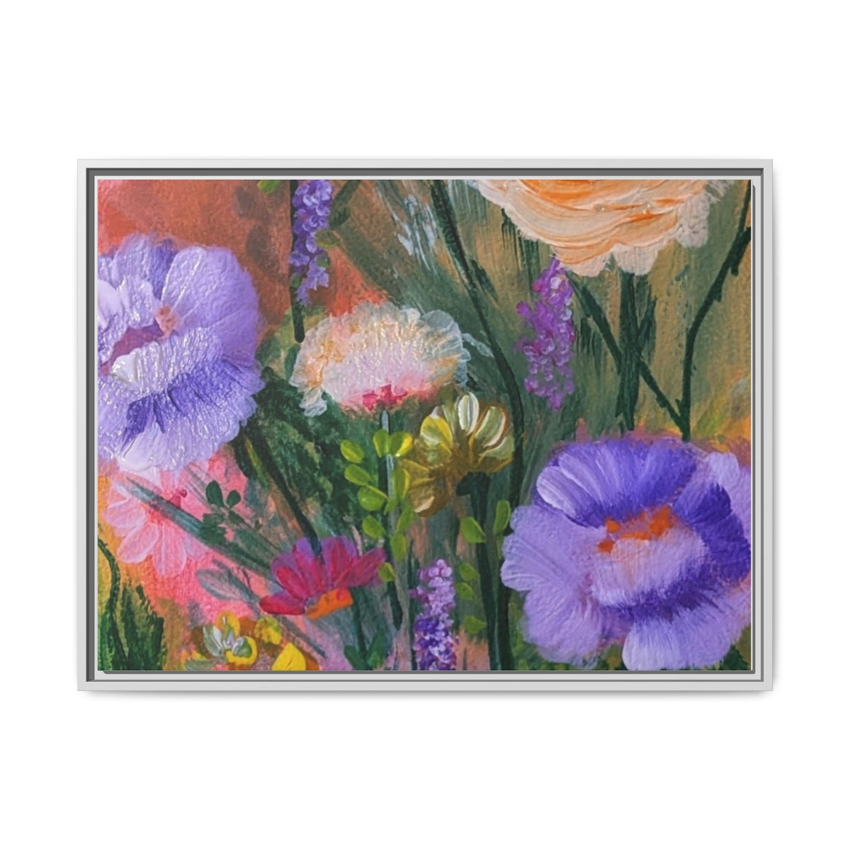 Framed Floral Canvas Print — Colorful Wildflower Bouquet Art