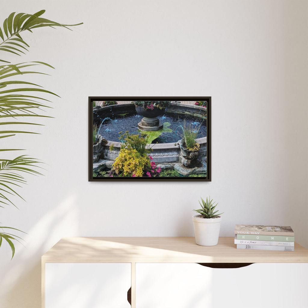 Framed Matte Canvas Fountain Garden Print