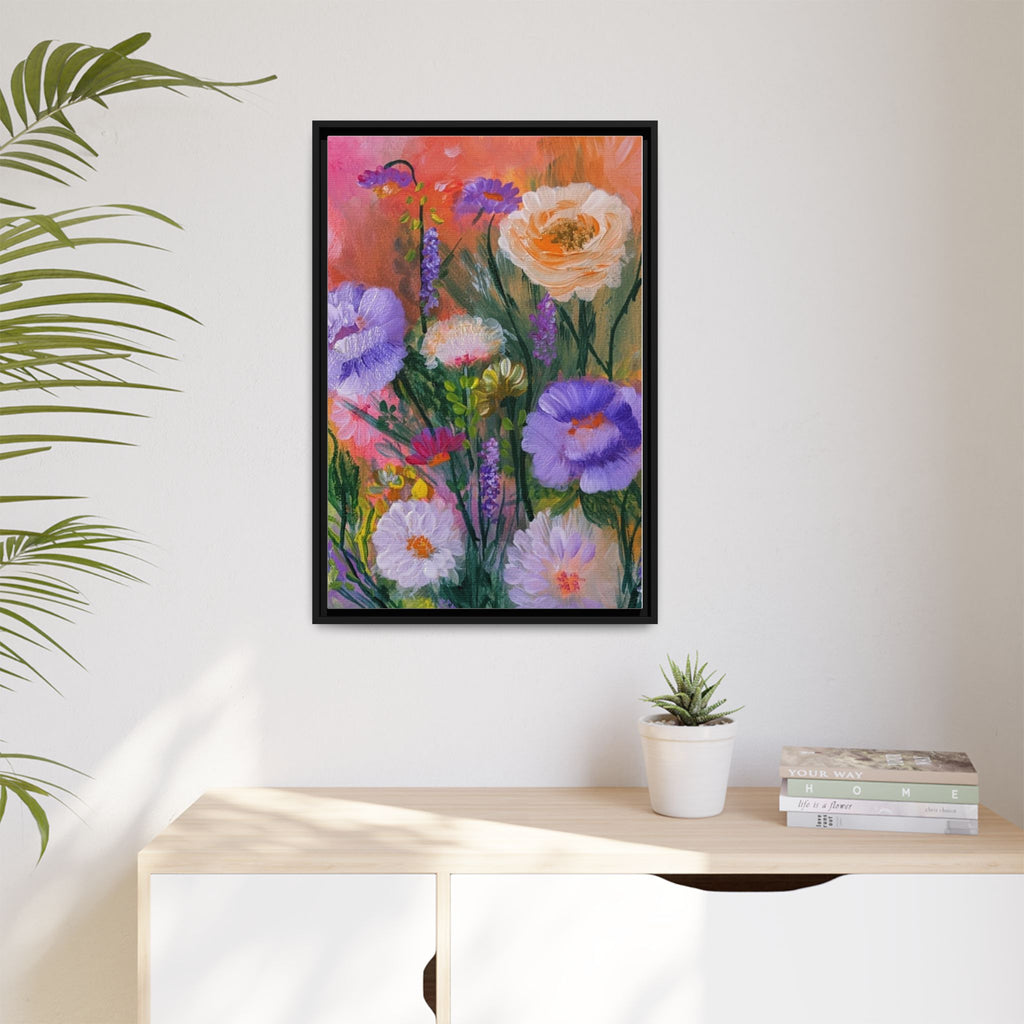Framed Floral Canvas Print — Colorful Wildflower Bouquet Art
