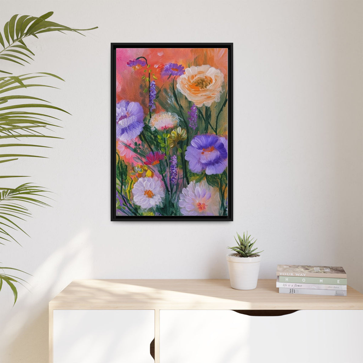 Framed Floral Canvas Print — Colorful Wildflower Bouquet Art