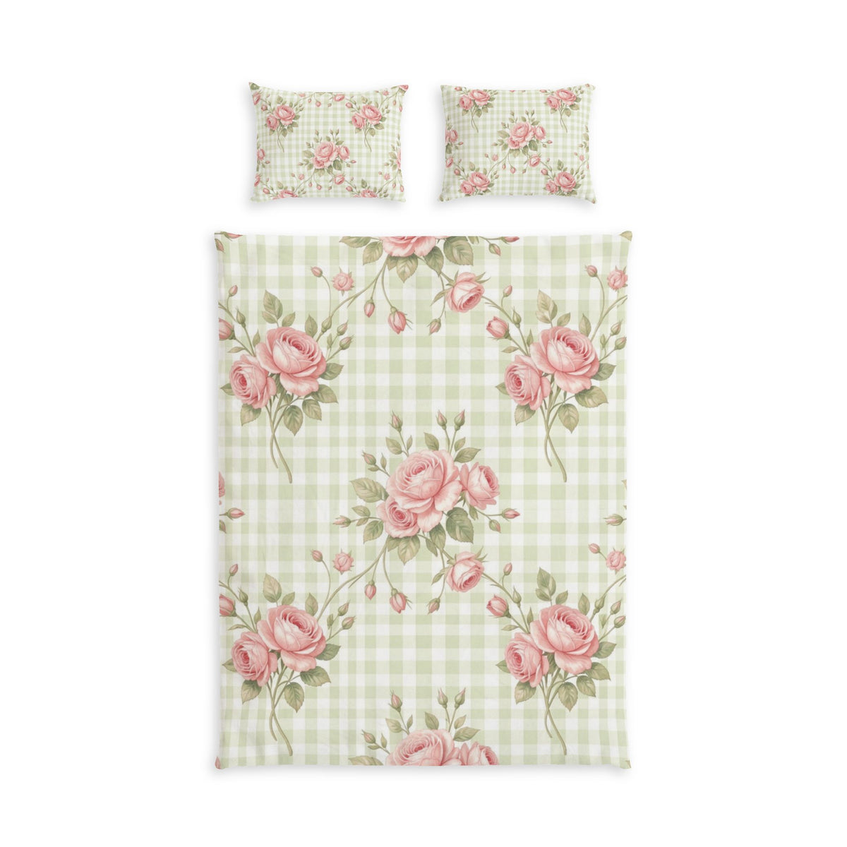 Floral Rose Gingham Cotton Bed Set