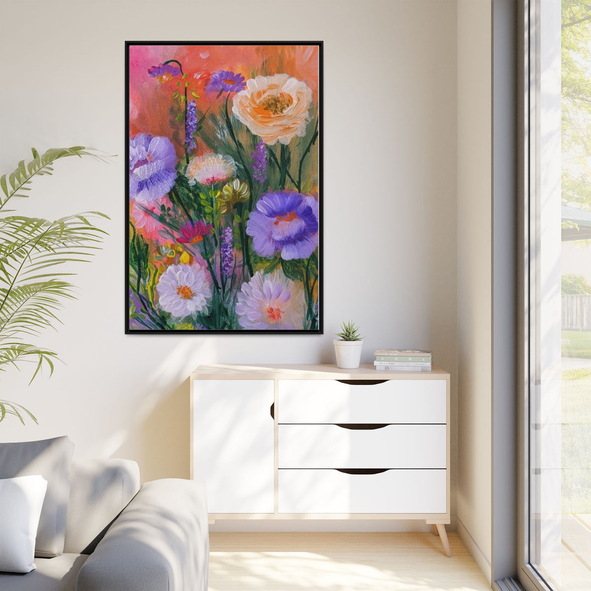 Framed Floral Canvas Print — Colorful Wildflower Bouquet Art