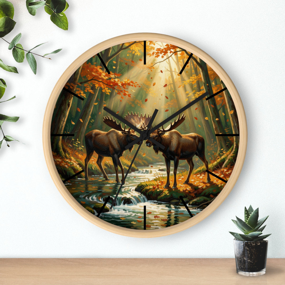 Moose in Autumn Wall Clock — Rustic Woodland Nature Clock