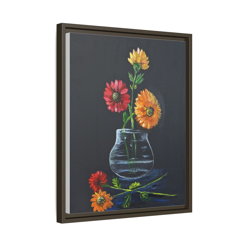 Framed Matte Canvas Wall Art — Colorful Gerbera Vase Painting