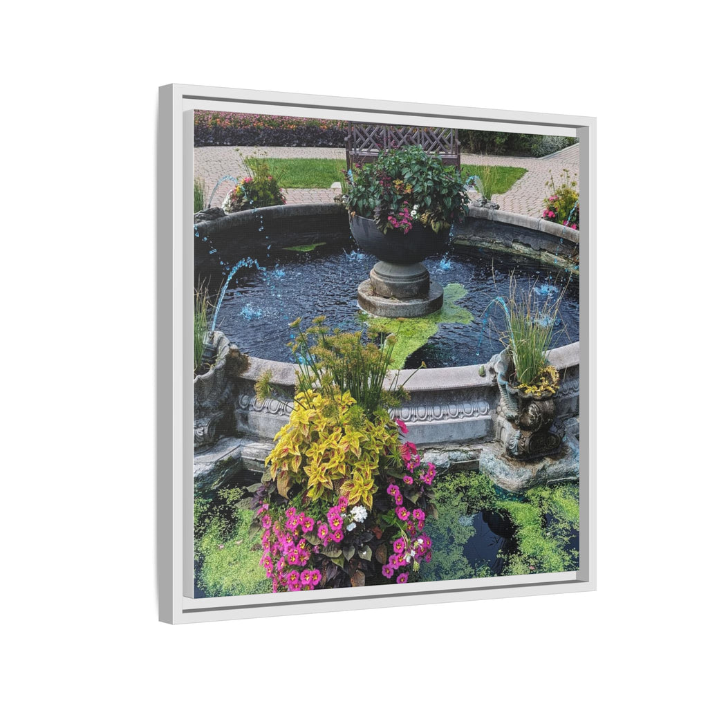Framed Matte Canvas Fountain Garden Print