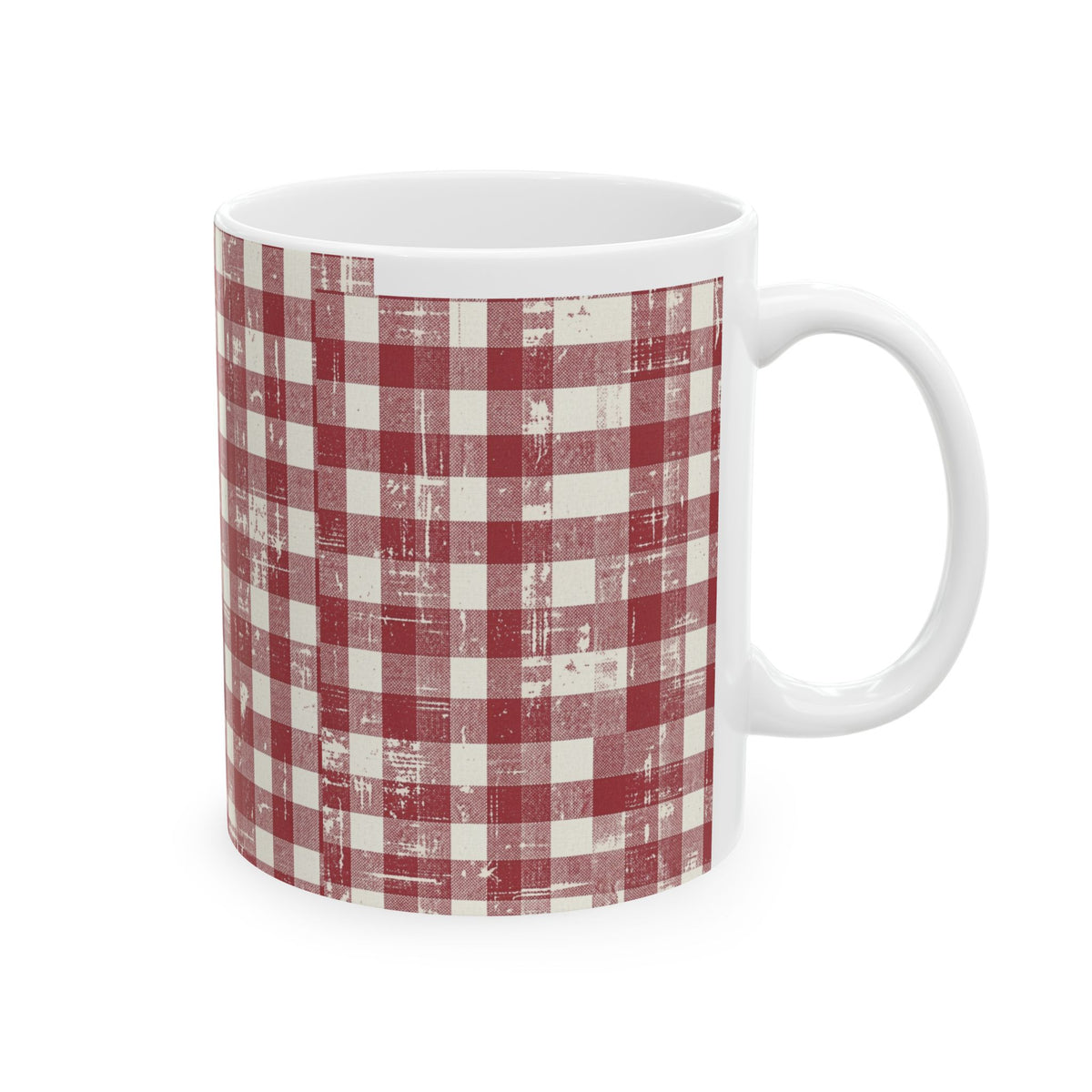 Red Buffalo Plaid Ceramic Mug — Rustic Farmhouse Coffee Cup (11oz & 15oz)