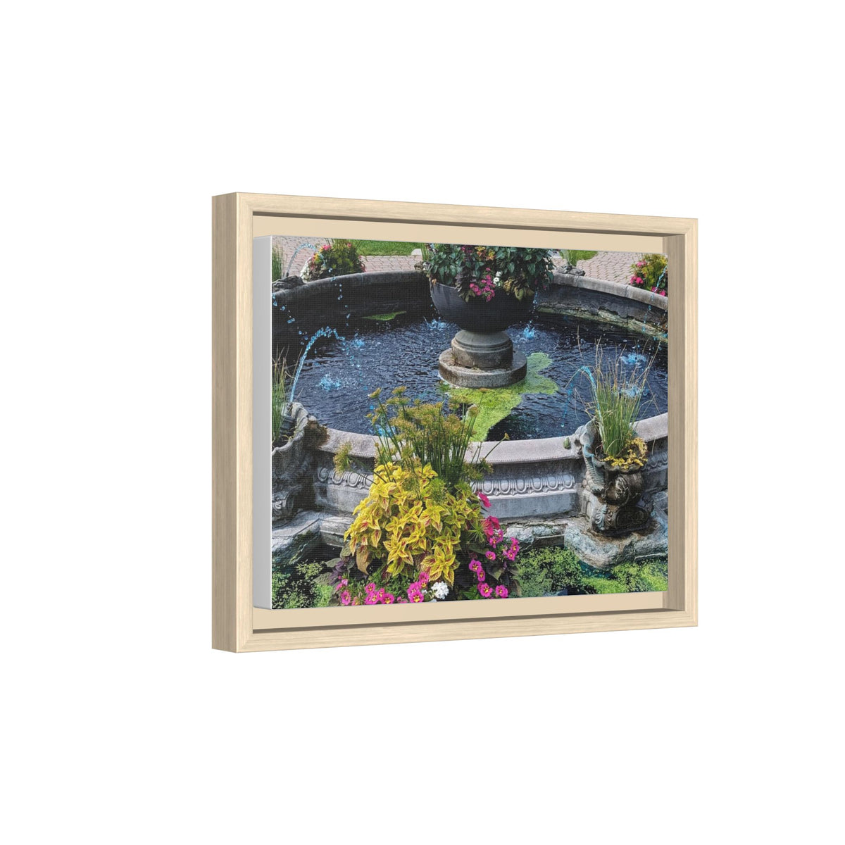 Framed Matte Canvas Fountain Garden Print