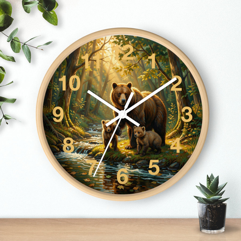 Bear Family Forest Wall Clock – Woodland Mom & Cubs Nature Decor