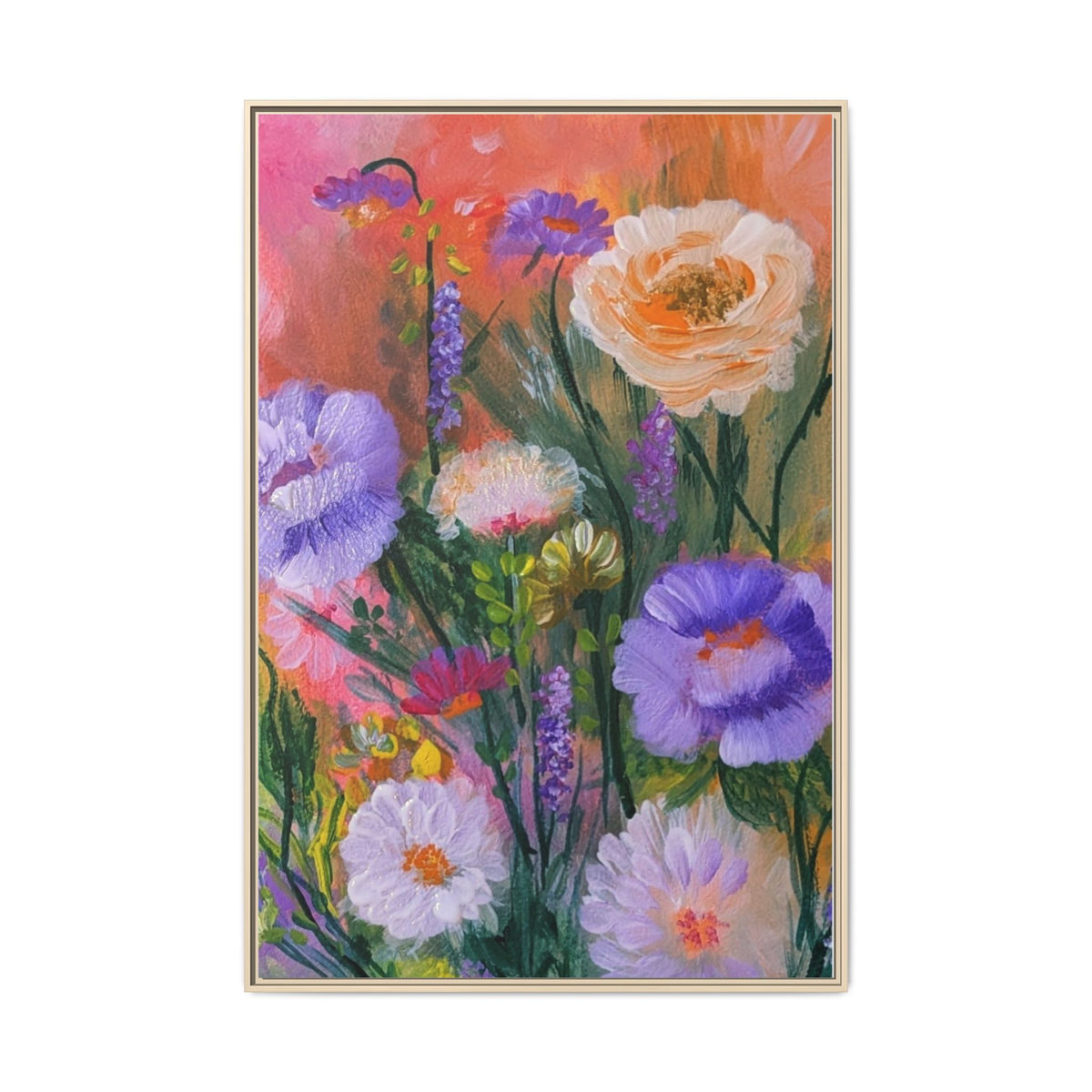 Framed Floral Canvas Print — Colorful Wildflower Bouquet Art