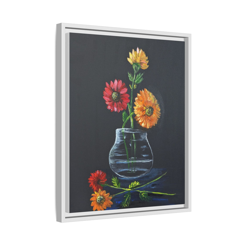 Framed Matte Canvas Wall Art — Colorful Gerbera Vase Painting