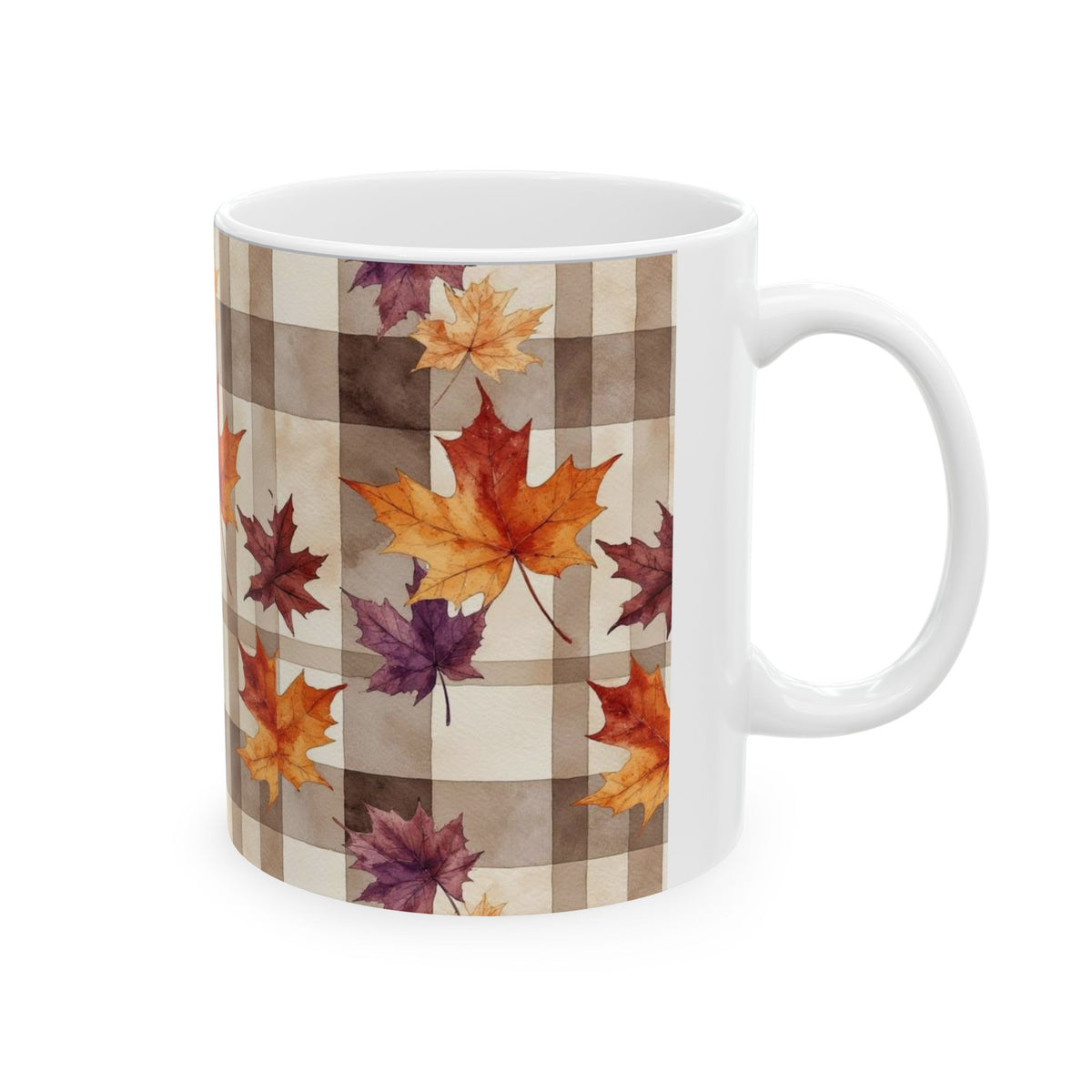 Autumn Plaid Maple Leaves Ceramic Mug (11oz & 15oz)