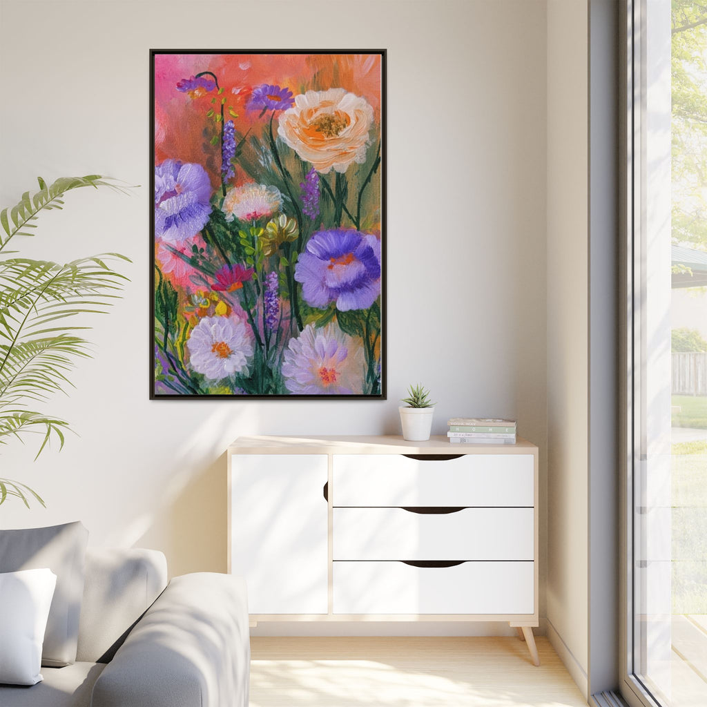 Framed Floral Canvas Print — Colorful Wildflower Bouquet Art