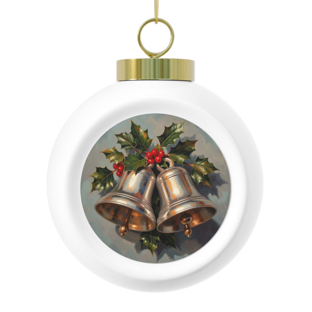 Christmas Bell & Poinsettia Ornament — Vintage Holiday Ball Ornament