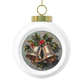 Christmas Bell & Poinsettia Ornament — Vintage Holiday Ball Ornament