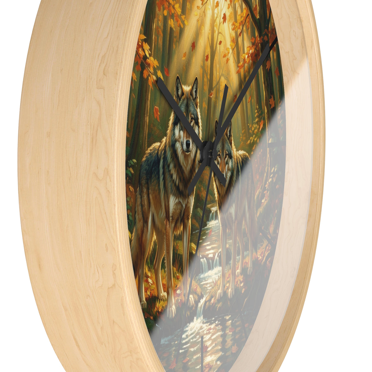 Wolf Forest Wall Clock — Autumn Woodland Wildlife Decor