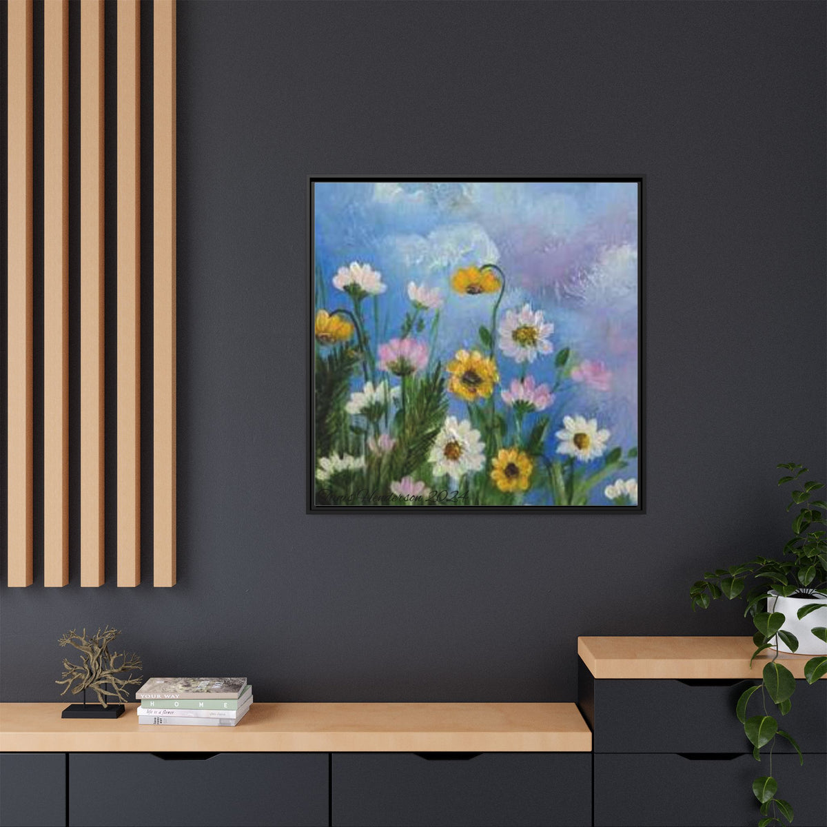 Framed Floral Meadow Canvas Print — Daisies & Wildflowers Art