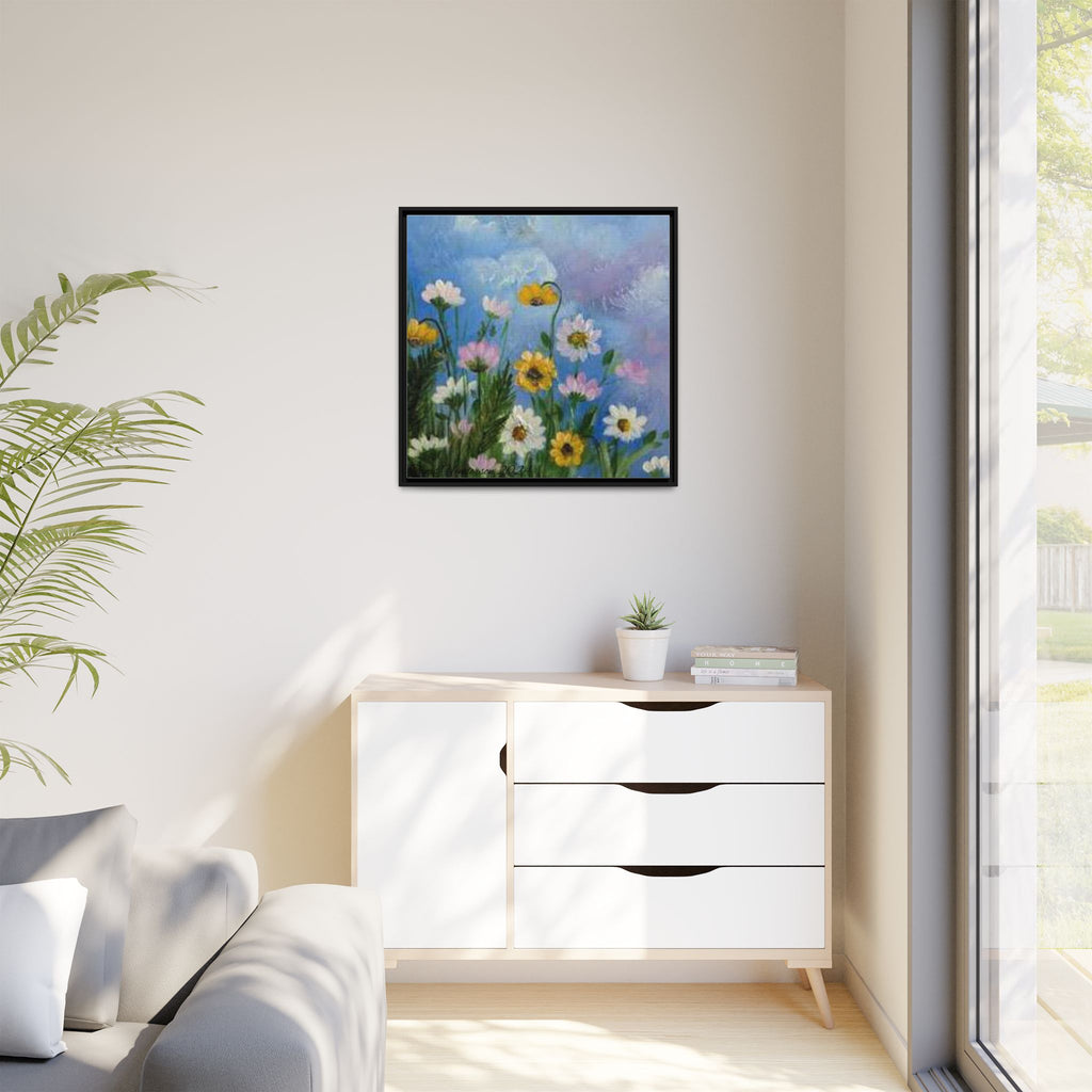 Framed Floral Meadow Canvas Print — Daisies & Wildflowers Art