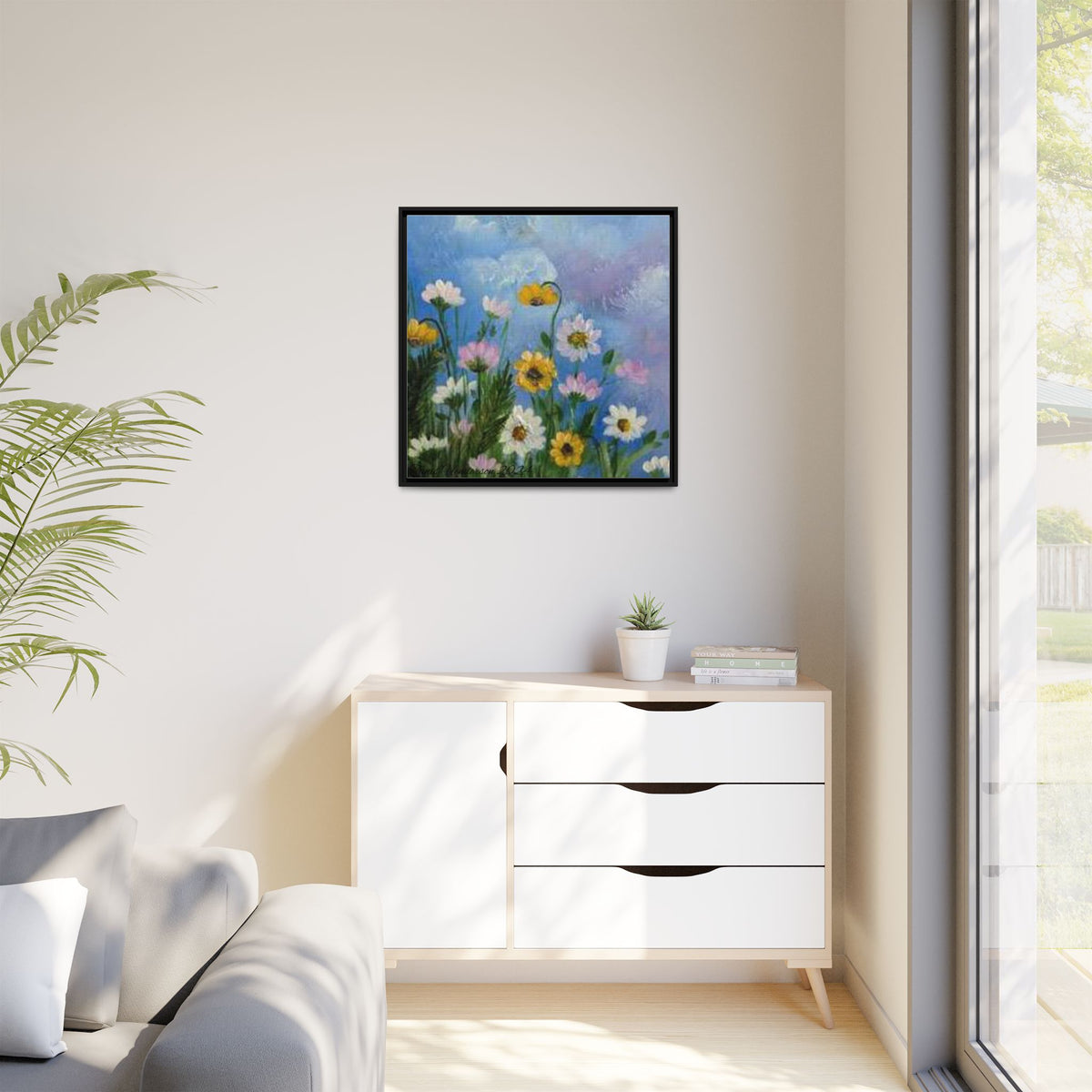 Framed Floral Meadow Canvas Print — Daisies & Wildflowers Art