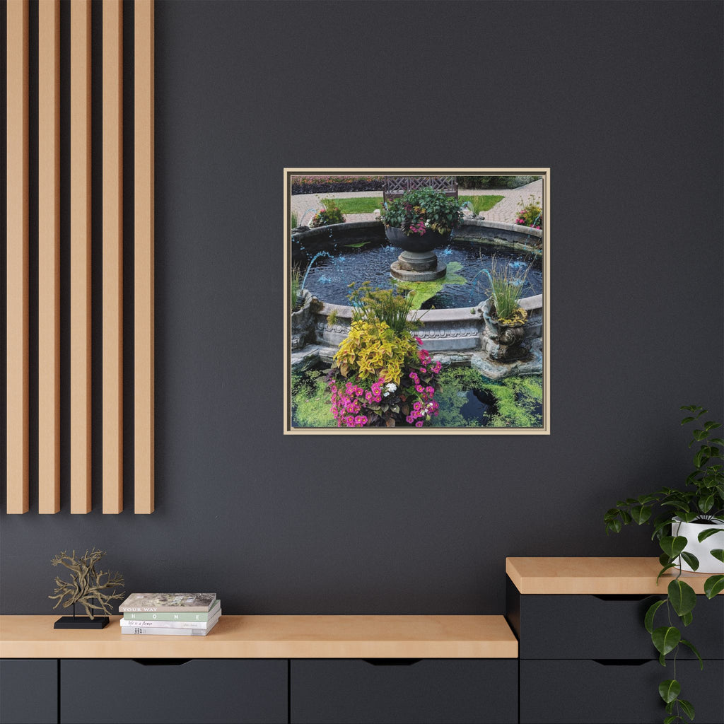 Framed Matte Canvas Fountain Garden Print
