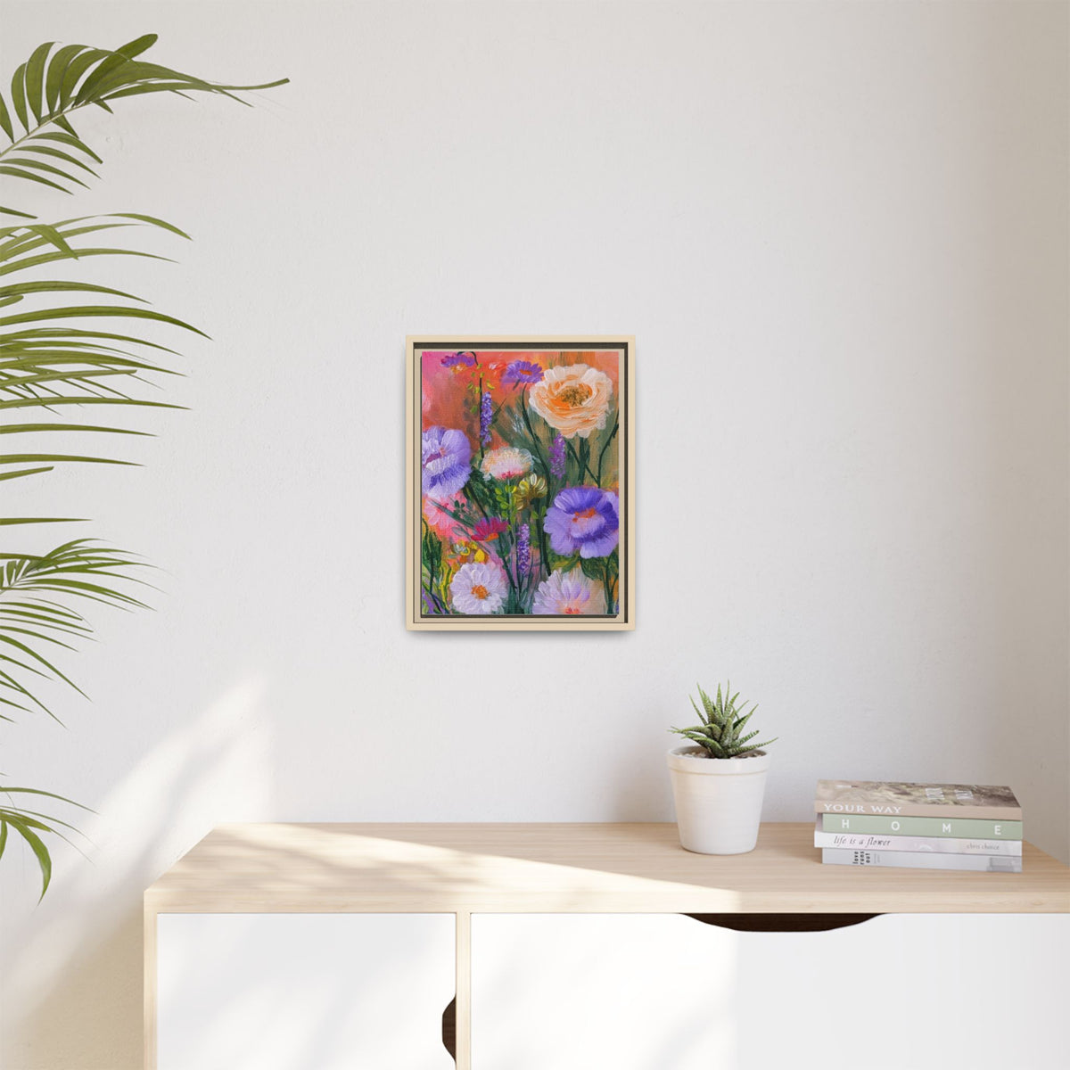 Framed Floral Canvas Print — Colorful Wildflower Bouquet Art