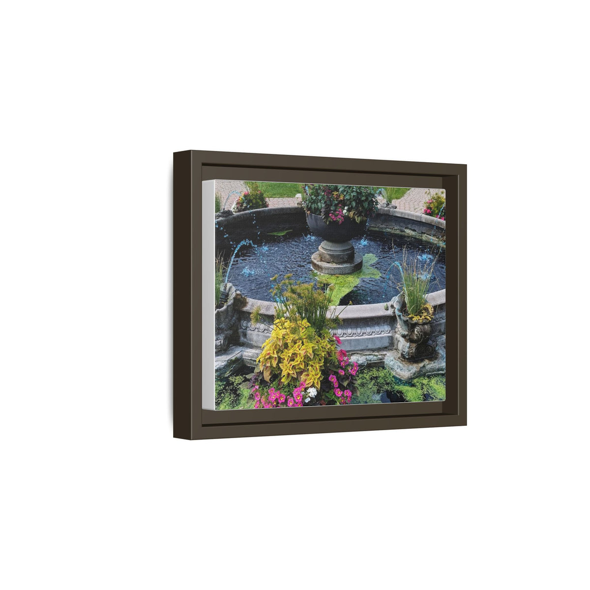 Framed Matte Canvas Fountain Garden Print