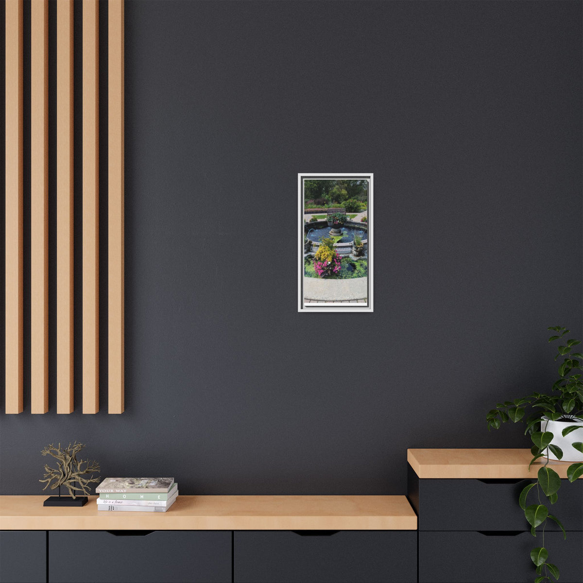 Framed Matte Canvas Fountain Garden Print