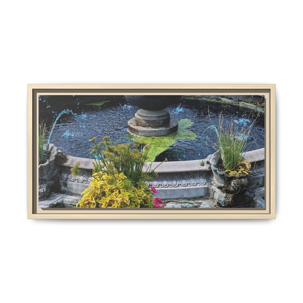 Framed Matte Canvas Fountain Garden Print