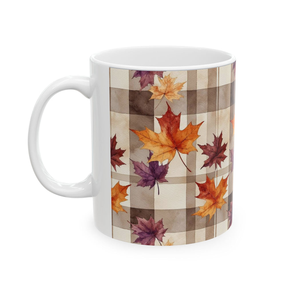 Autumn Plaid Maple Leaves Ceramic Mug (11oz & 15oz)