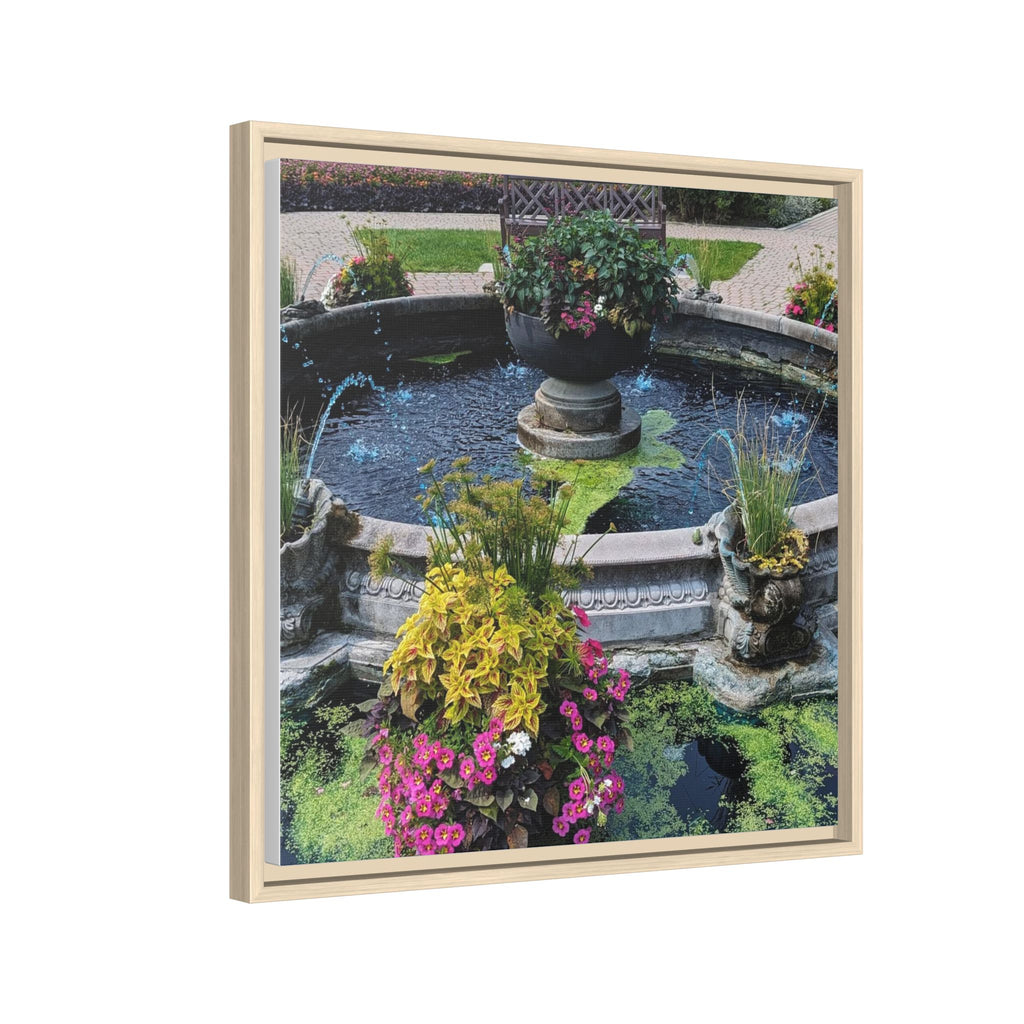 Framed Matte Canvas Fountain Garden Print