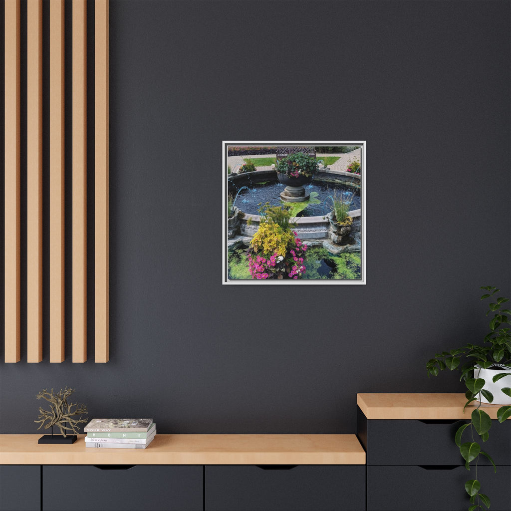 Framed Matte Canvas Fountain Garden Print