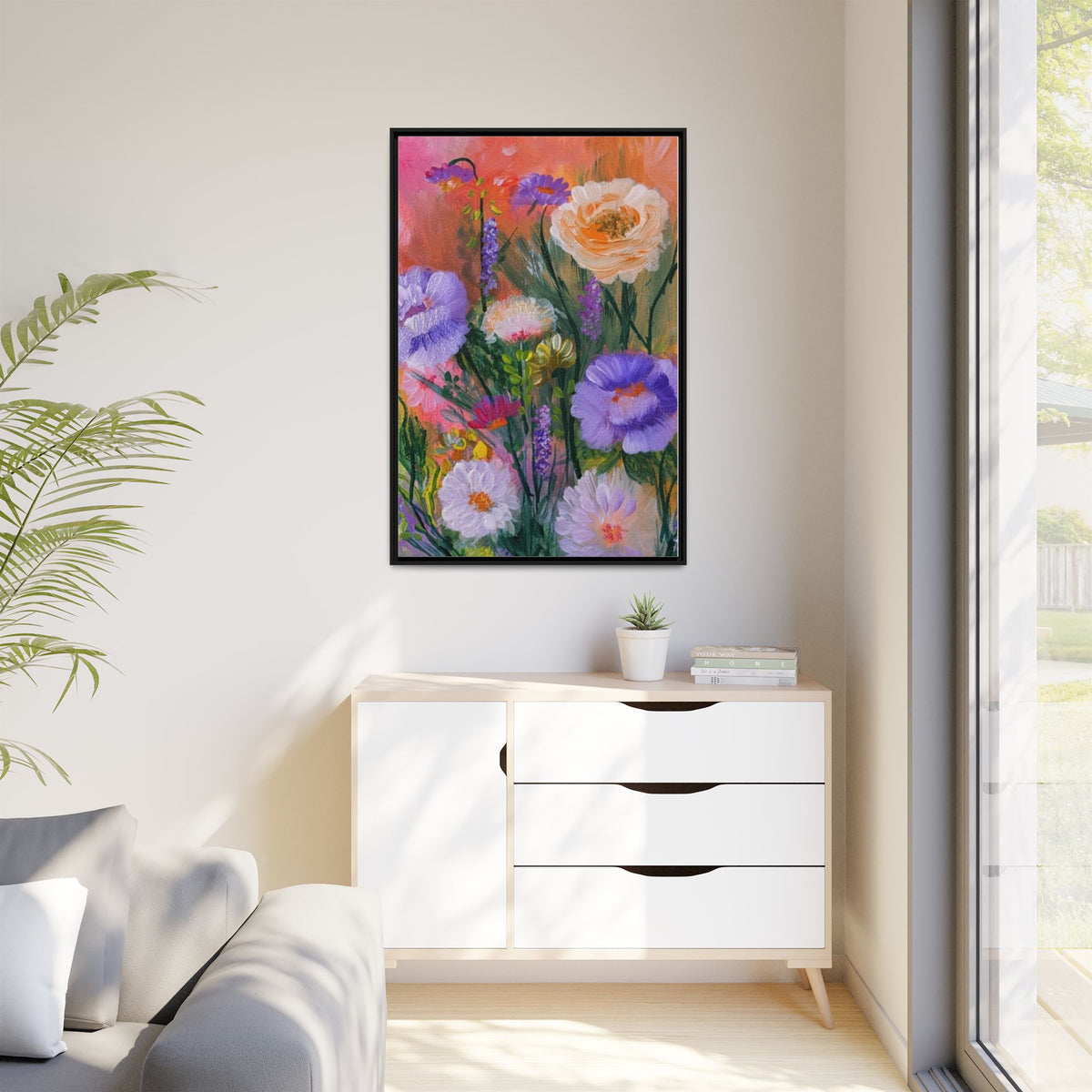 Framed Floral Canvas Print — Colorful Wildflower Bouquet Art