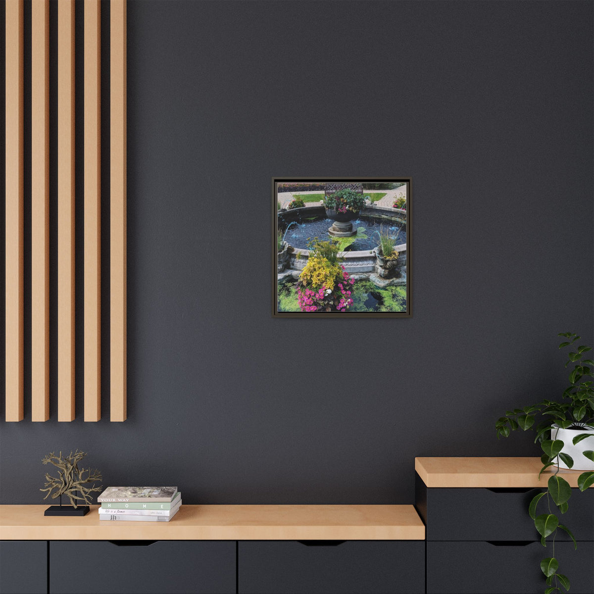 Framed Matte Canvas Fountain Garden Print