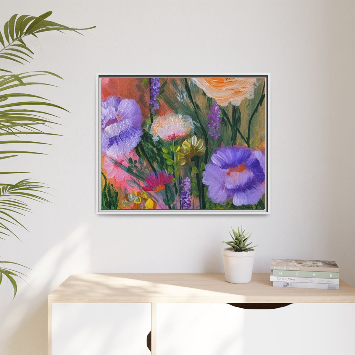 Framed Floral Canvas Print — Colorful Wildflower Bouquet Art