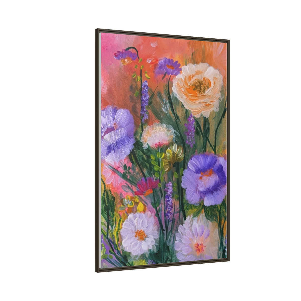 Framed Floral Canvas Print — Colorful Wildflower Bouquet Art