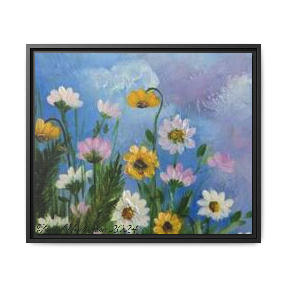 Framed Floral Meadow Canvas Print — Daisies & Wildflowers Art