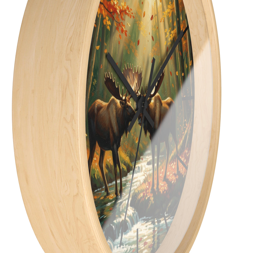 Moose in Autumn Wall Clock — Rustic Woodland Nature Clock