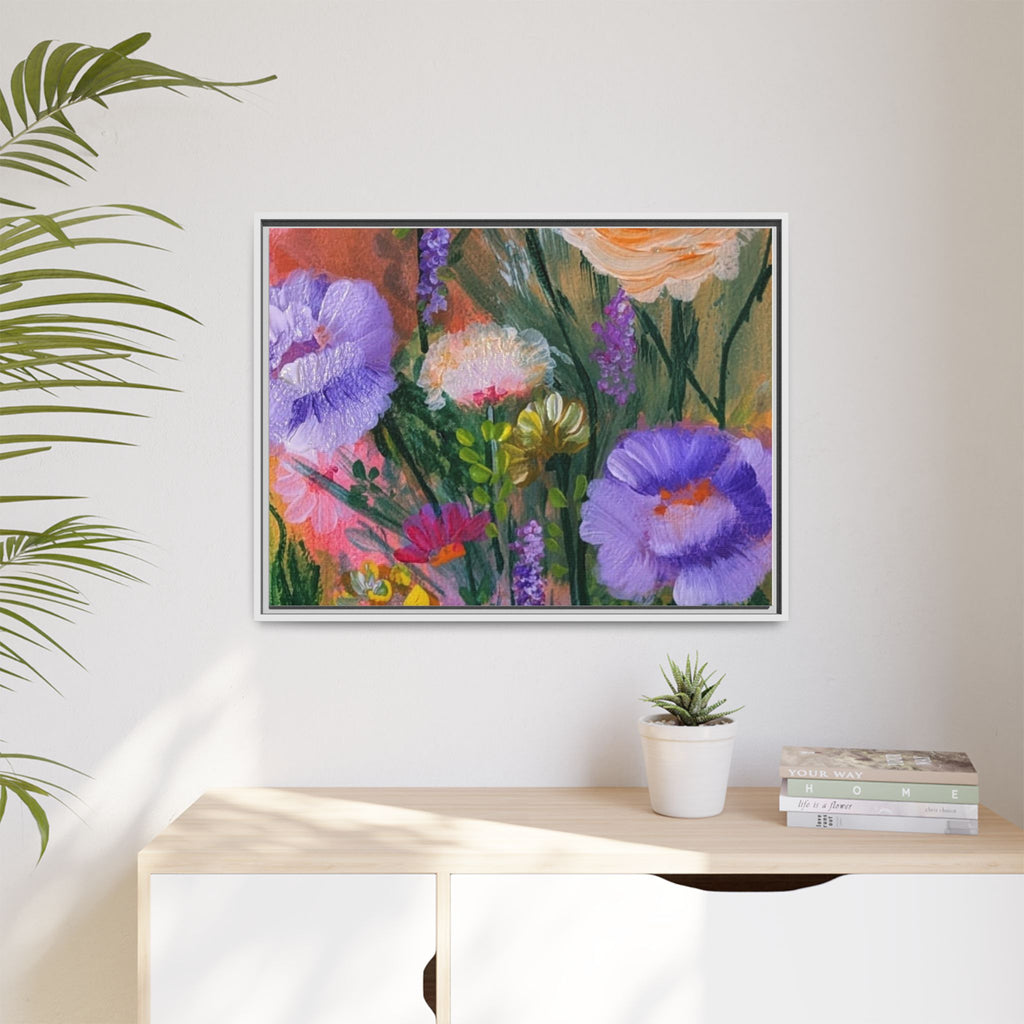 Framed Floral Canvas Print — Colorful Wildflower Bouquet Art