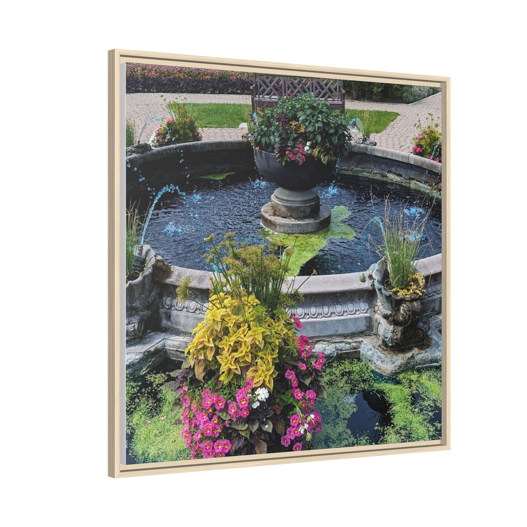 Framed Matte Canvas Fountain Garden Print